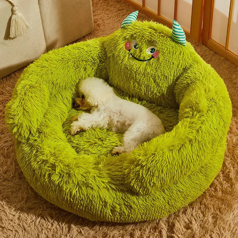 Warm Green Monster Pet Cave Bed – Washable, Semi-Enclosed, for Cats & Dogs