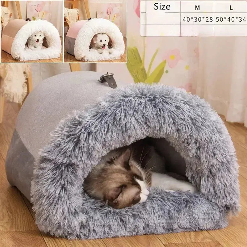 Warm Plush Pet Bed: Large Enclosed Comfort Den for Cats & Dogs