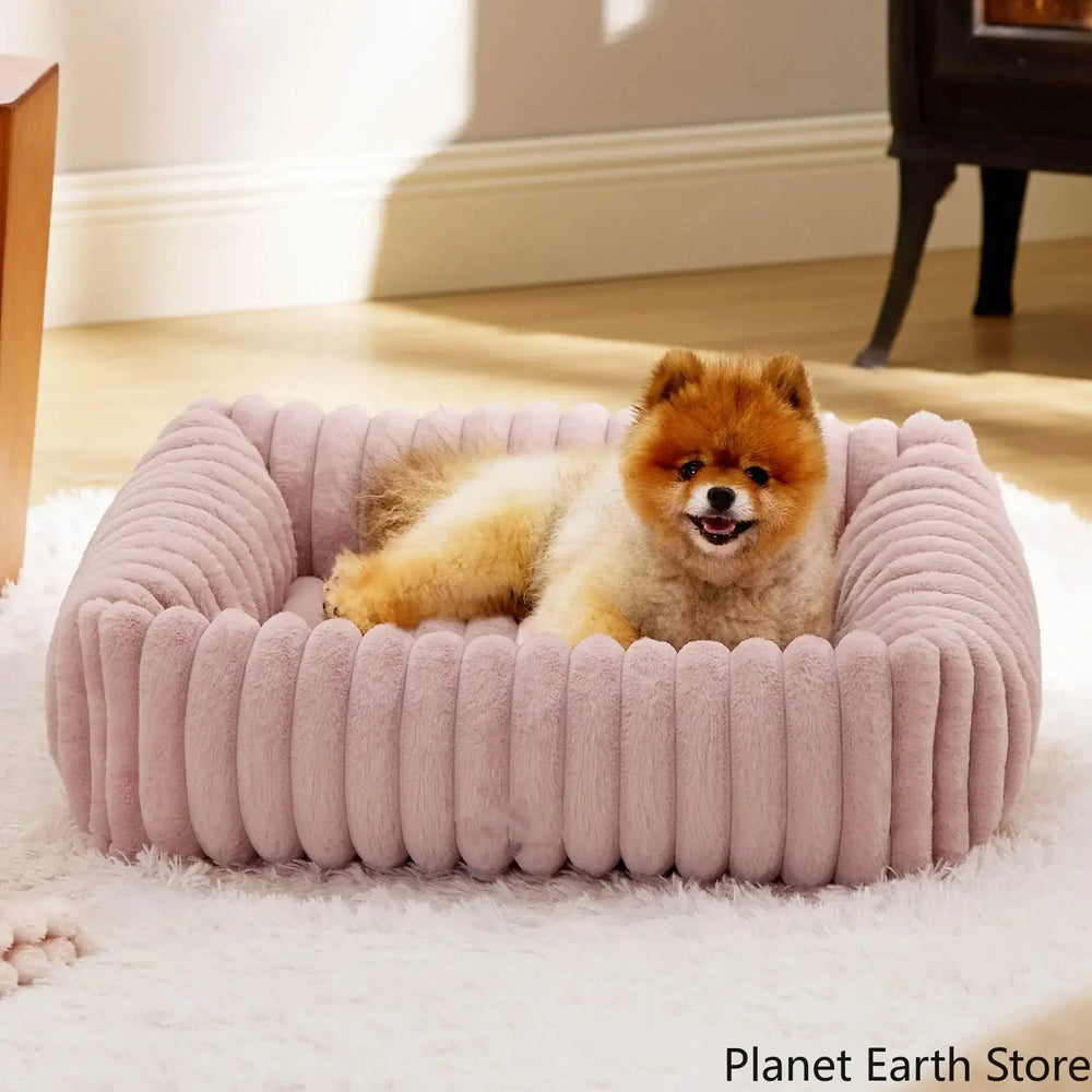 Small Dog Cat Luxury Plush Bed: Warm, Washable Sofa Nest