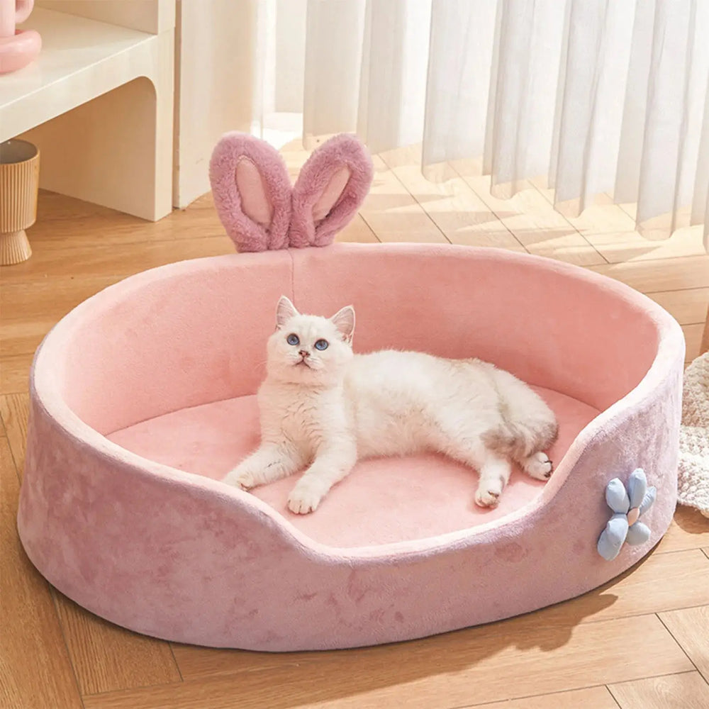 Cozy Pink Detachable Pet Bed for Dogs & Cats - Soft, Warm, Washable, All-Season