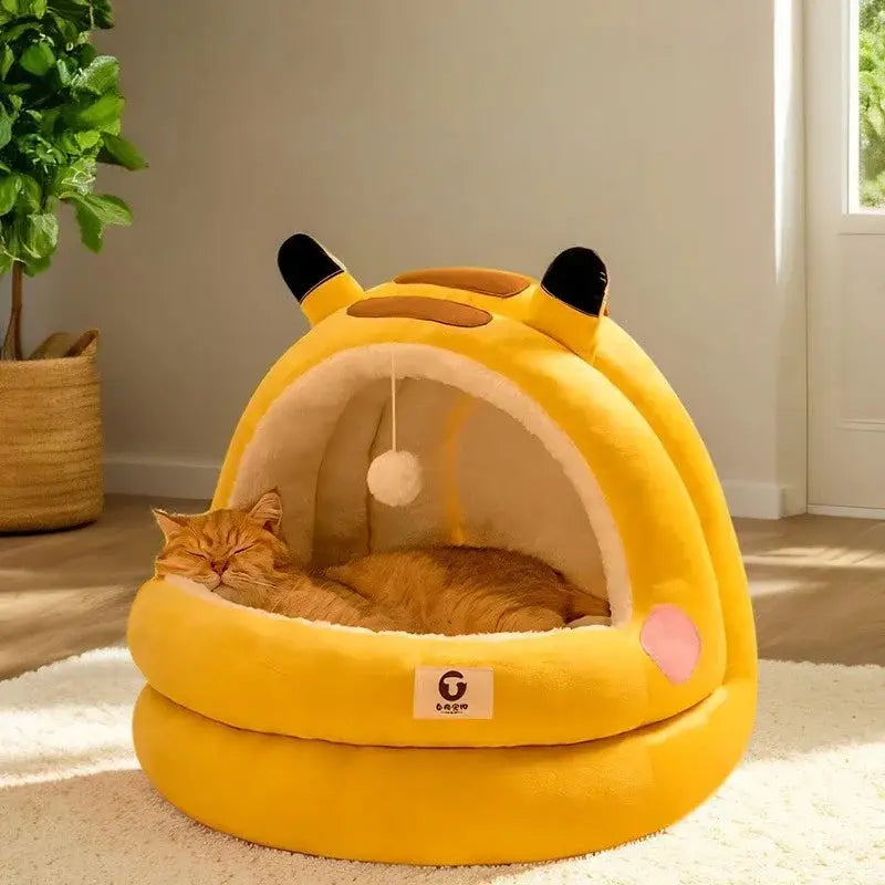 Adorable Panda Yurt Style Pet Nest: Warm Semi-Closed Cat Playhouse & Dog Bed