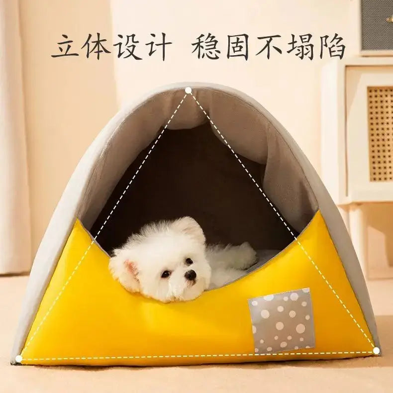 Cozy All-Season Pet House: Removable Washable Warm Enclosed Dog Cat Kennel Bed