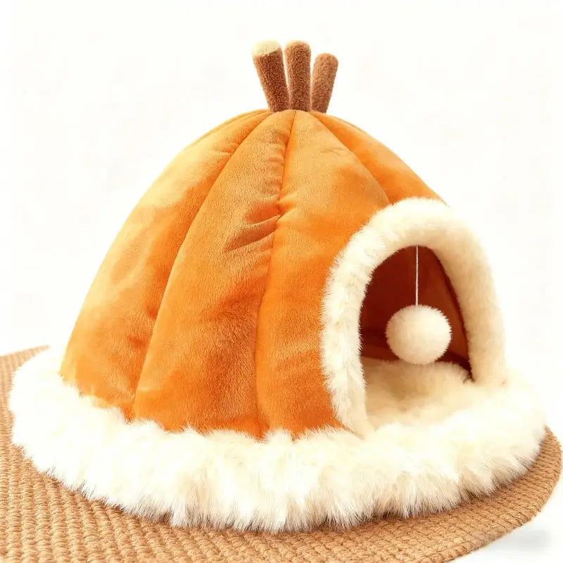 Extra Large Cozy Pumpkin Cat Nest - All-Season Pet Villa Sleep