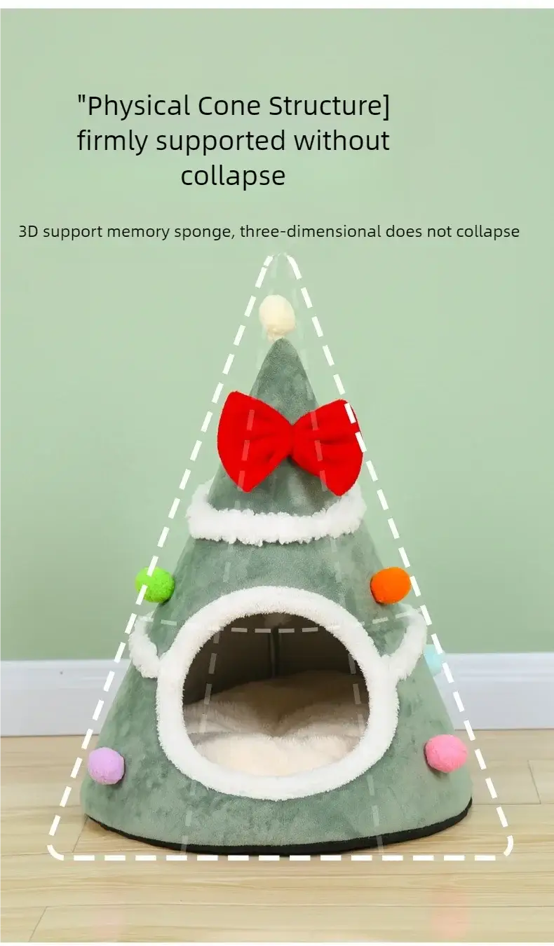 Cozy Christmas Tree Pet Lounger Cushion: Washable Warm Cat Dog House Bed