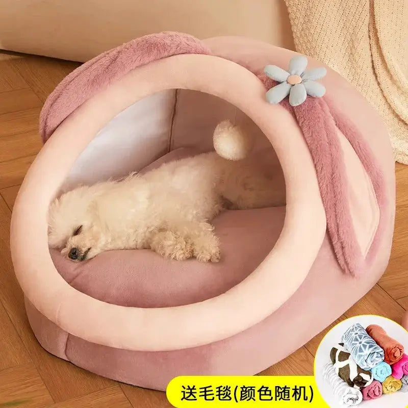 Warm Enclosed Pet Bed House – Four Seasons Cozy Cat Dog Sofa Nest