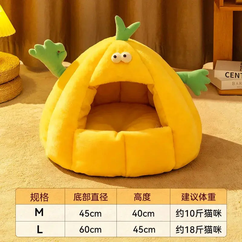 Plush Cat Nest Bed: Cozy Winter Warmth, Enclosed House, Washable Mat