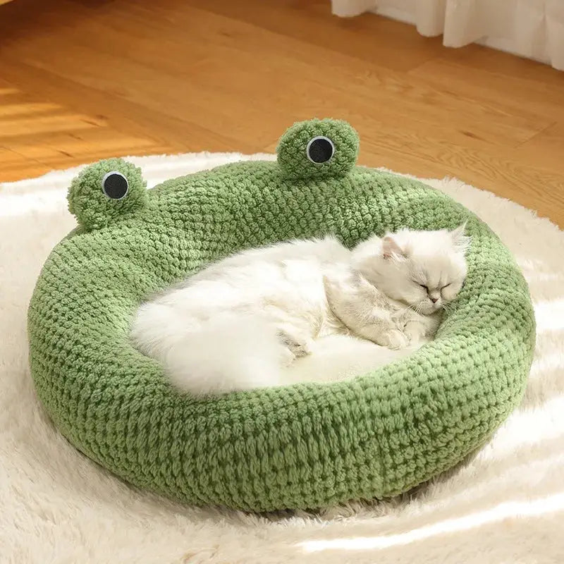 Ultimate Cozy Green Frog Plush Pet Bed for Small Dogs & Cats