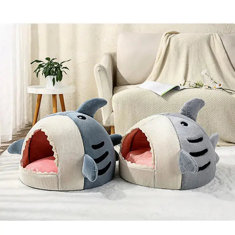 Cozy Plush Shark Pet Bed: Warm Semi-Enclosed Dog & Cat House