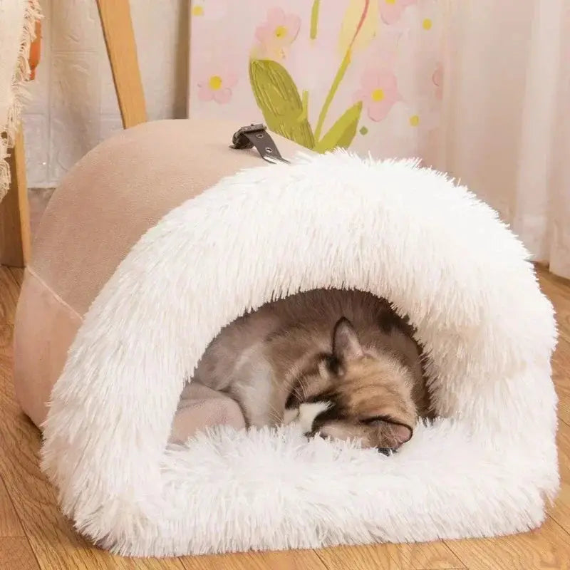 Warm Plush Pet Bed: Large Enclosed Comfort Den for Cats & Dogs